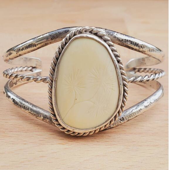 Navajo White Bone Sterling Silver Twisted Rope Cuff Bracelet Small 6.5in - Picture 2 of 9
